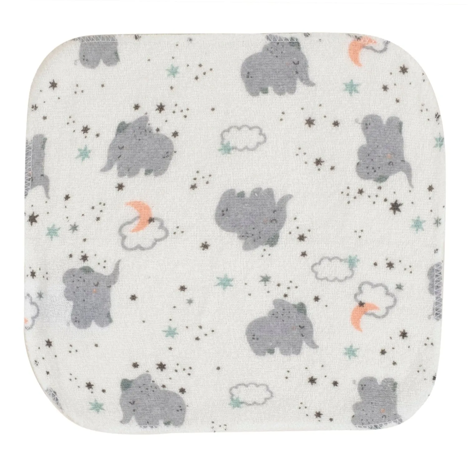 Baby Moo Elephant And Star Soft And Absorbent Handkerchief Napkins For Infant Face And Body Pack Of 12 Wash Cloth - Blue