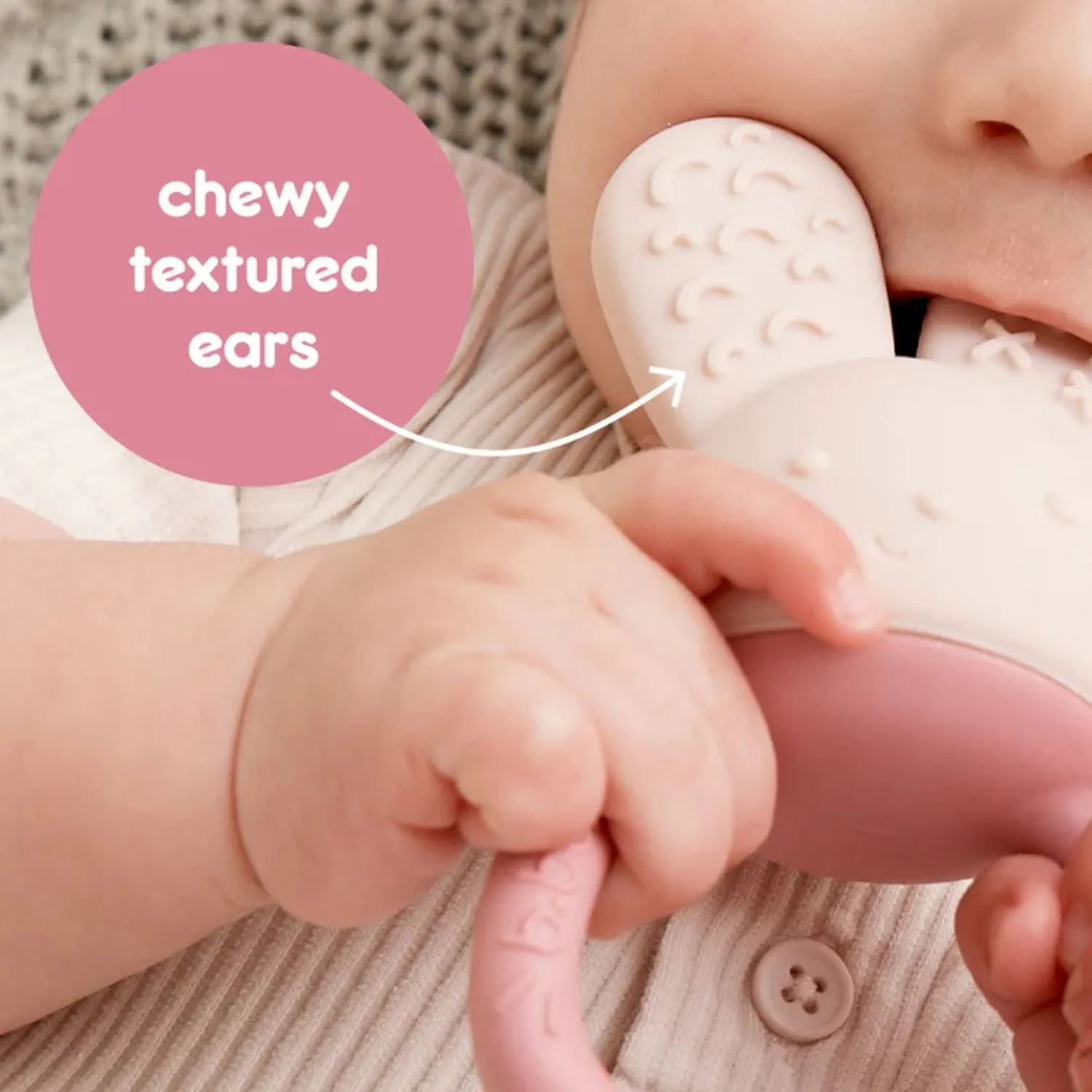 b.box Chill   Fill Bunny Teether Blush Pink