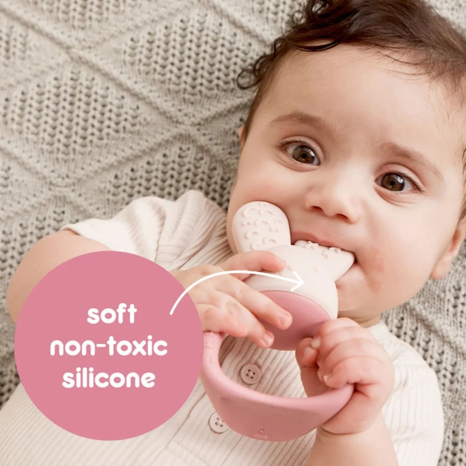 b.box Chill   Fill Bunny Teether Blush Pink