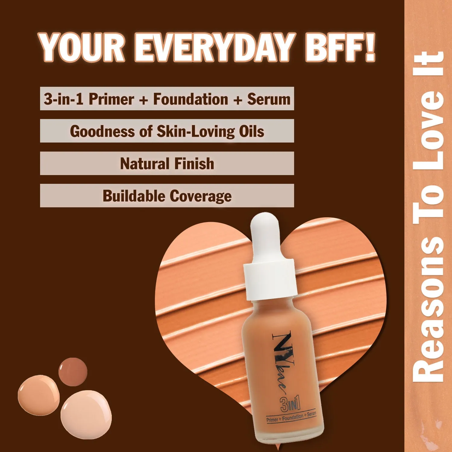NY Bae 3 in 1  Primer   Foundation   Serum  - Warm Mocha 07 (30 ml) | Dark & Dusky | Warm Undertone | Natural Finish | Medium Coverage