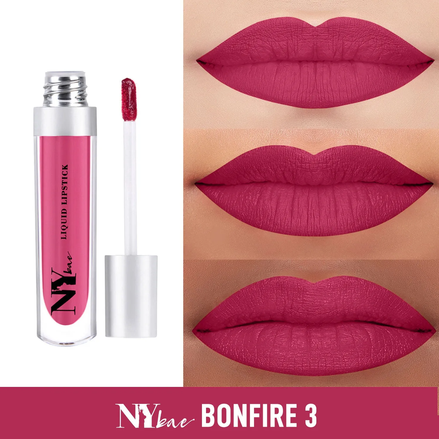 NY Bae Confessions of a Lip-a-holic Liquid Lipstick | Primer   Matte | Fiery Pink | Long Lasting- Bonfire 3 (4.5 ml)