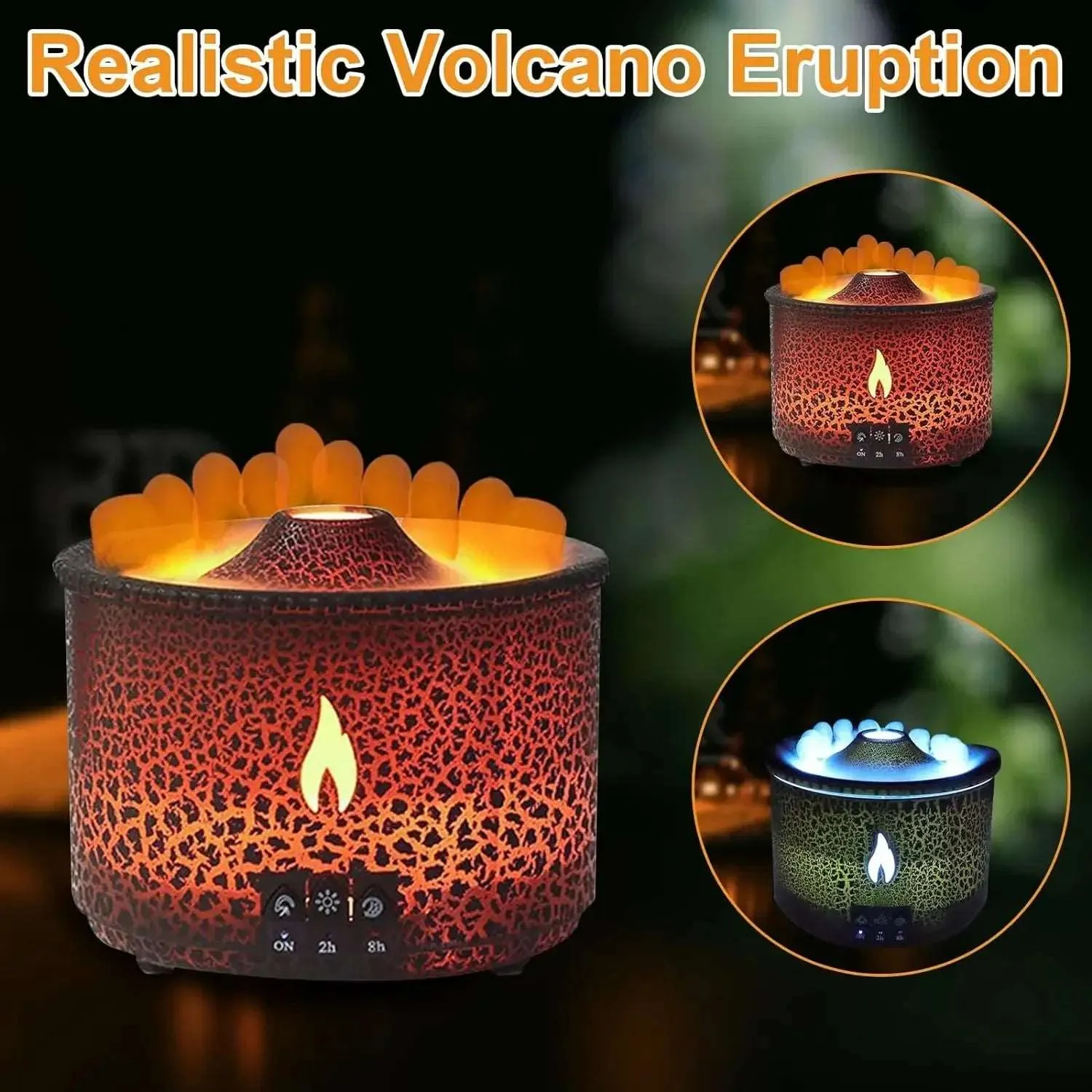 Volcano Flame Air Humidifier Light Ultrasonic Essential Oil Aroma Diffuser for Home Room Fragrance Jellyfish Mist Smoke Steamers